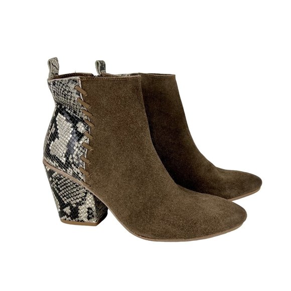 Naughty Monkey Saffron Womens Ankle Boot Taupe Suede Snake Print size 8.5 - Picture 1 of 15
